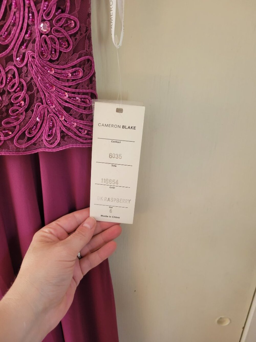 Cameron Blake 116654 Beaded Lace Chiffon Gown Dark Raspberry MOB Formal Sz 6 - Picture 3 of 10